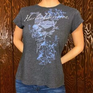 Y2K Harley Davidson gray graphic tee